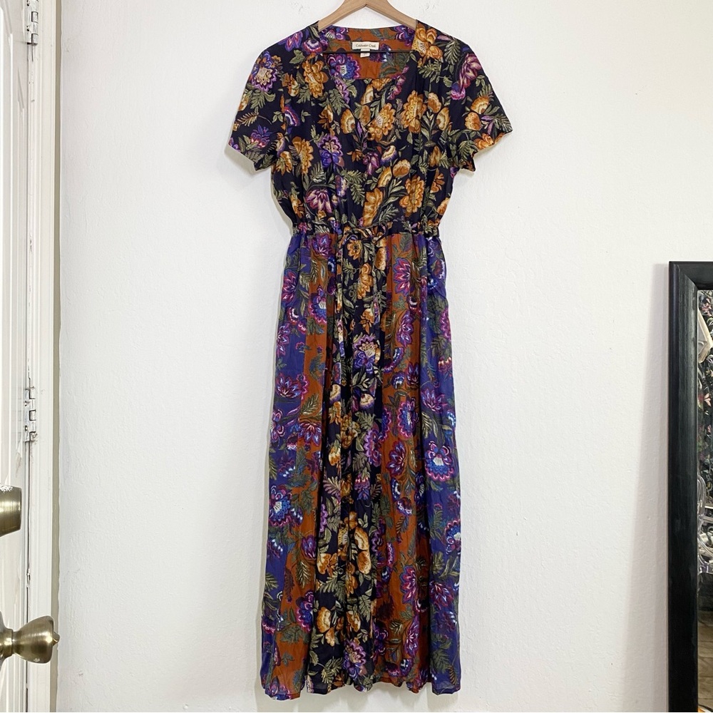 Coldwater Creek L Women’s Y2k Colorful Floral Button Down Maxi Flare Dress